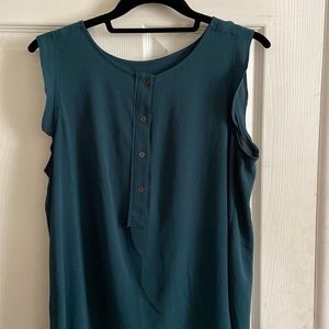 Forest Green Shell Blouse with Ruffle Shoulder